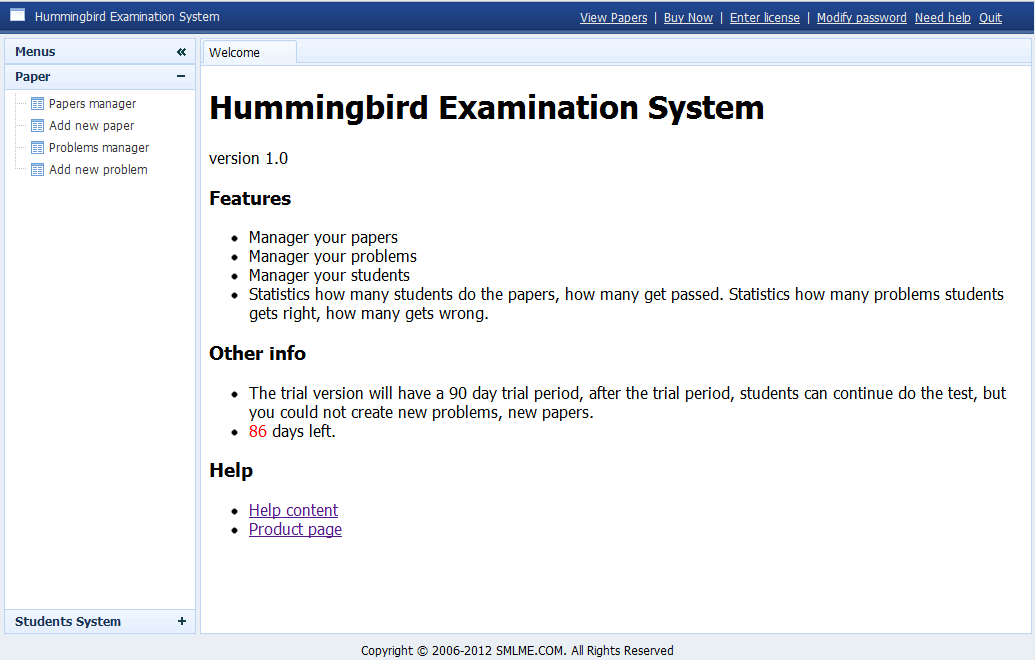 Click to view Hummingbird Examination System 1.1 screenshot